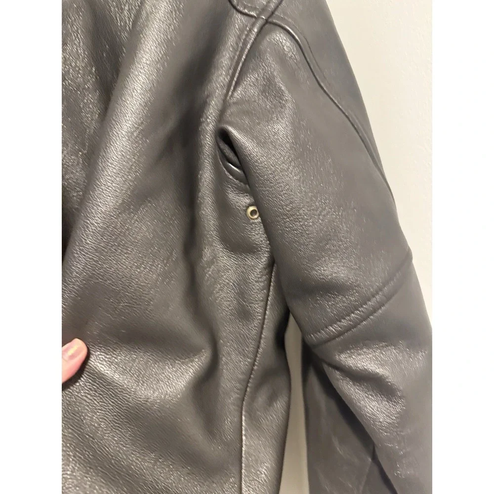Vintage LL Bean Goat Skin Leather Bomber Jacket Mens L Black Sherpa Lined